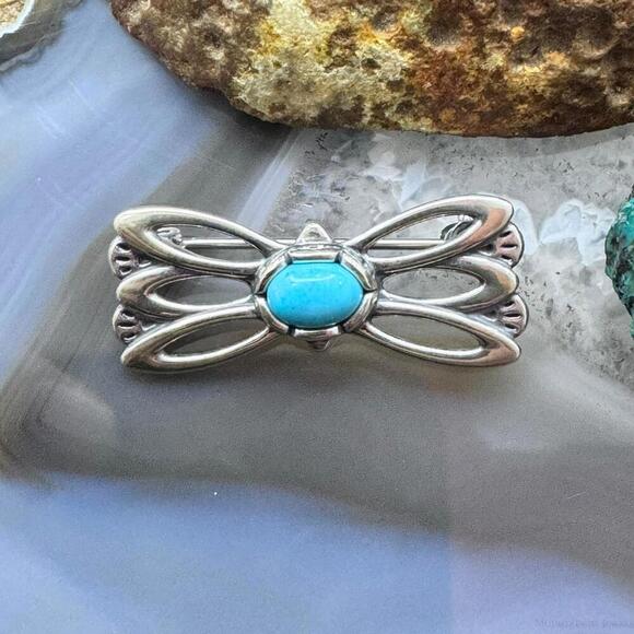 Carolyn Pollack Sterling Sleeping Beauty Turquoise Open Bow Brooch For Women - Picture 1 of 9